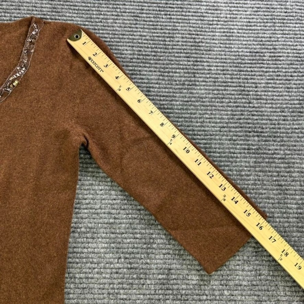 Margaret OLeary 100% Cashmere Brown V-Neck Sweater Beaded‎ Embellishment Womens - Picture 8 of 9